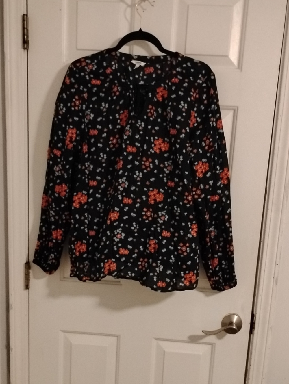 Sonoma Black Floral Blouse with Coral & Light Blue Flowers